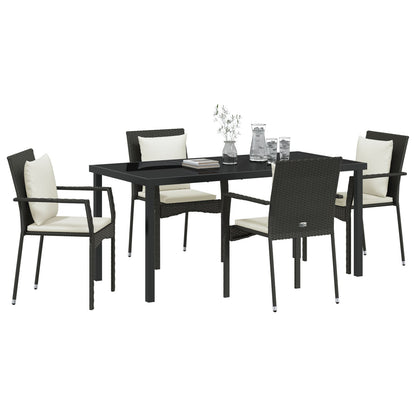 5-Delige Tuin Eetset Met Kussens Zwart Poly Rattan