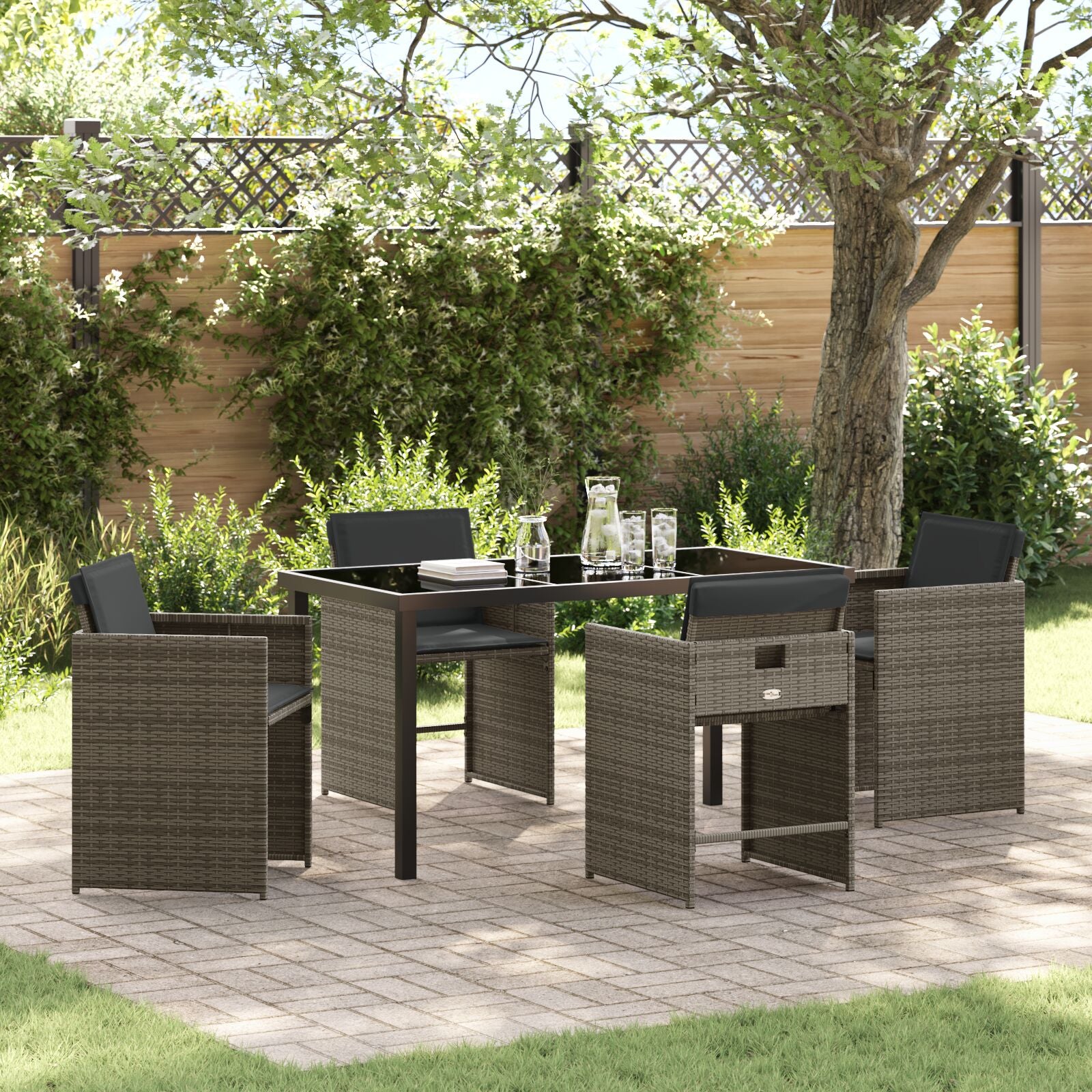 5-Delige Tuin Eetset Met Kussens Grijs Poly Rattan