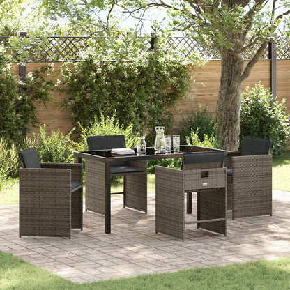 5-Delige Tuin Eetset Met Kussens Grijs Poly Rattan