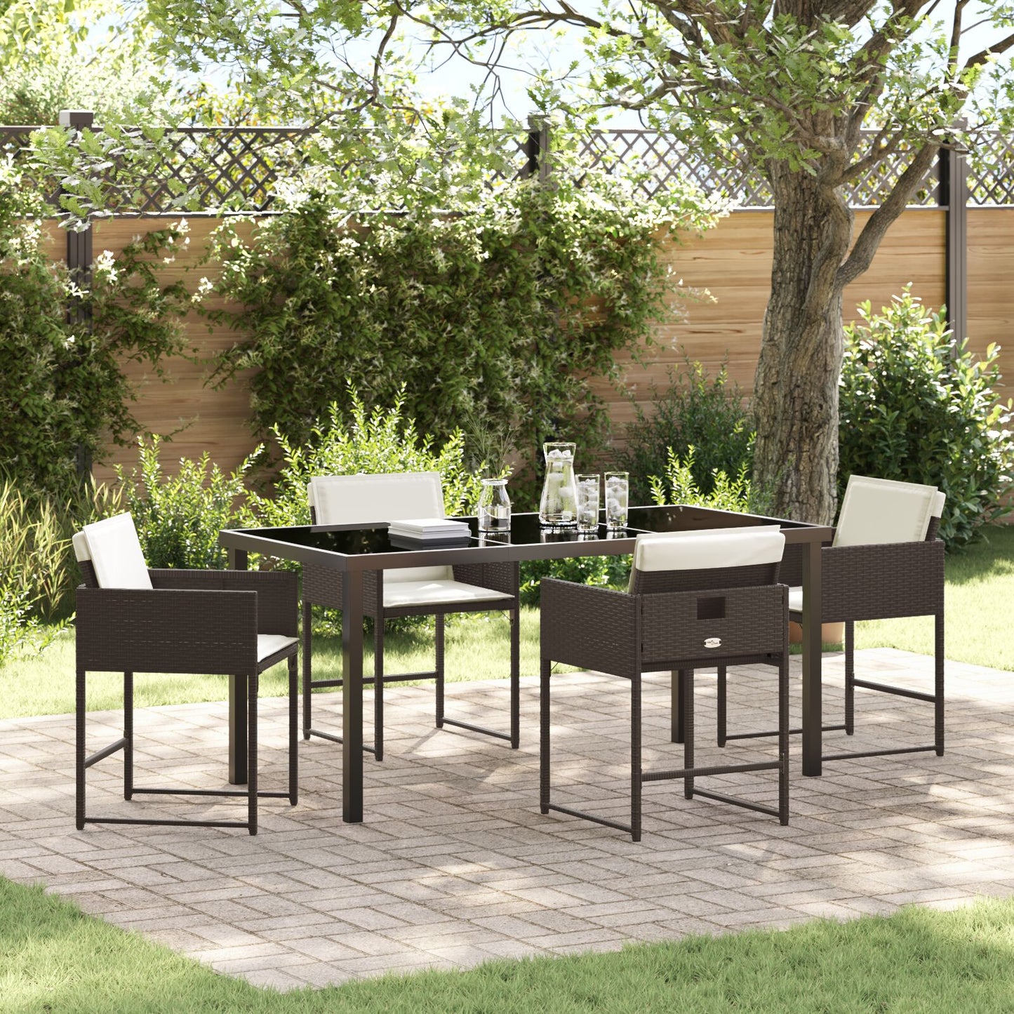 5-Delige Tuin Eetset Met Kussens Bruin Poly Rattan