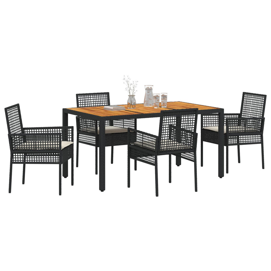 5-Delige Tuindining Set Met Kussens Zwart Poly Rattan