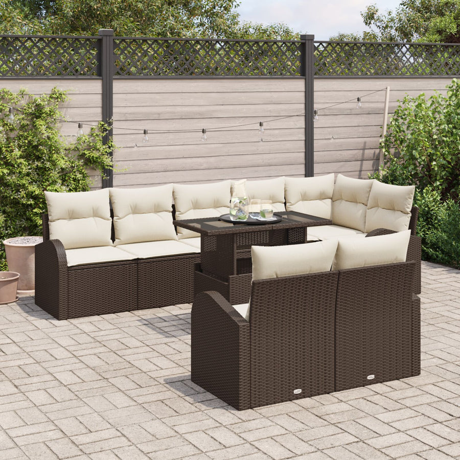 9-Delige Tuinbankset Met Kussens Bruin Poly Rattan