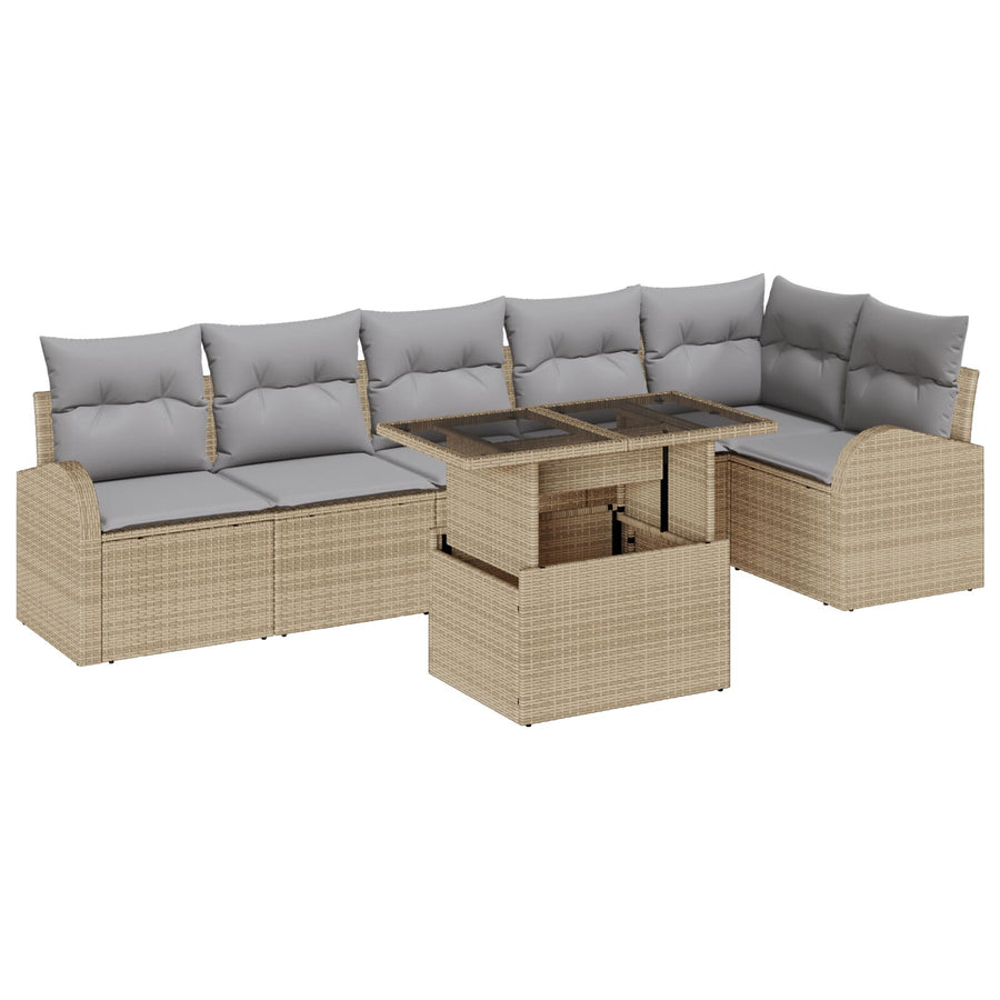 7-Delige Tuin Sofa Set Met Kussens Beige Poly Rattan