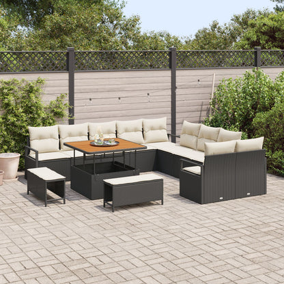13-Delig Tuinbank Set Met Kussens Zwart Poly Rattan Acacia, 2-Zits Tuinbank Met Opbergruimte & Kussens Zwart Poly Rattan, 3-Delig Tuin Eetset Met Kussens Zwart Poly Rattan Acacia Wit