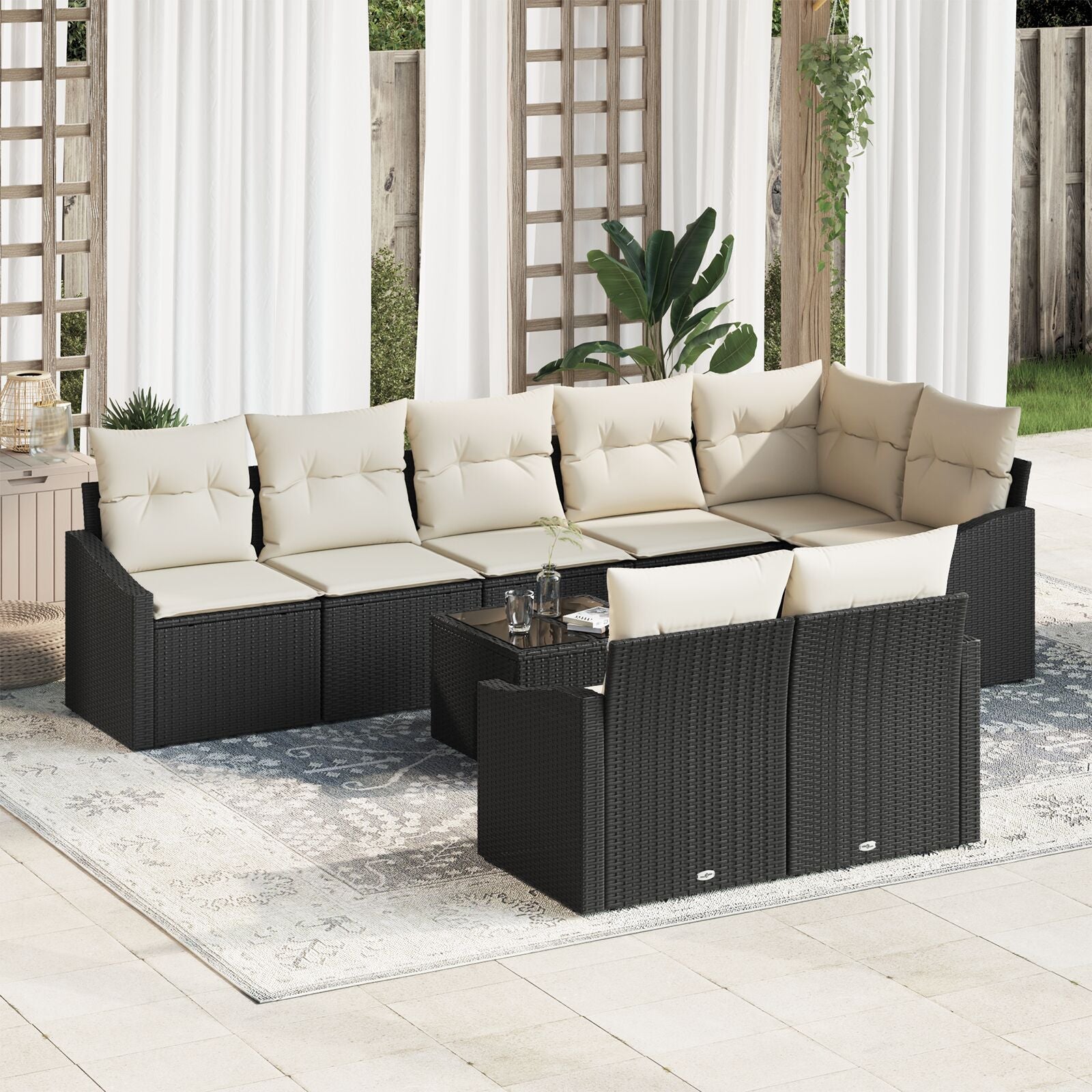 Tuinbankset Set Van 9 Zwart, Crème Poly Rattan