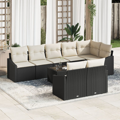 Tuinbankset Set Van 9 Zwart, Crème Poly Rattan