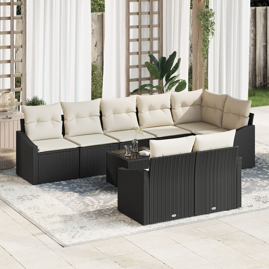 Tuinbankset Set Van 9 Zwart, Crème Poly Rattan