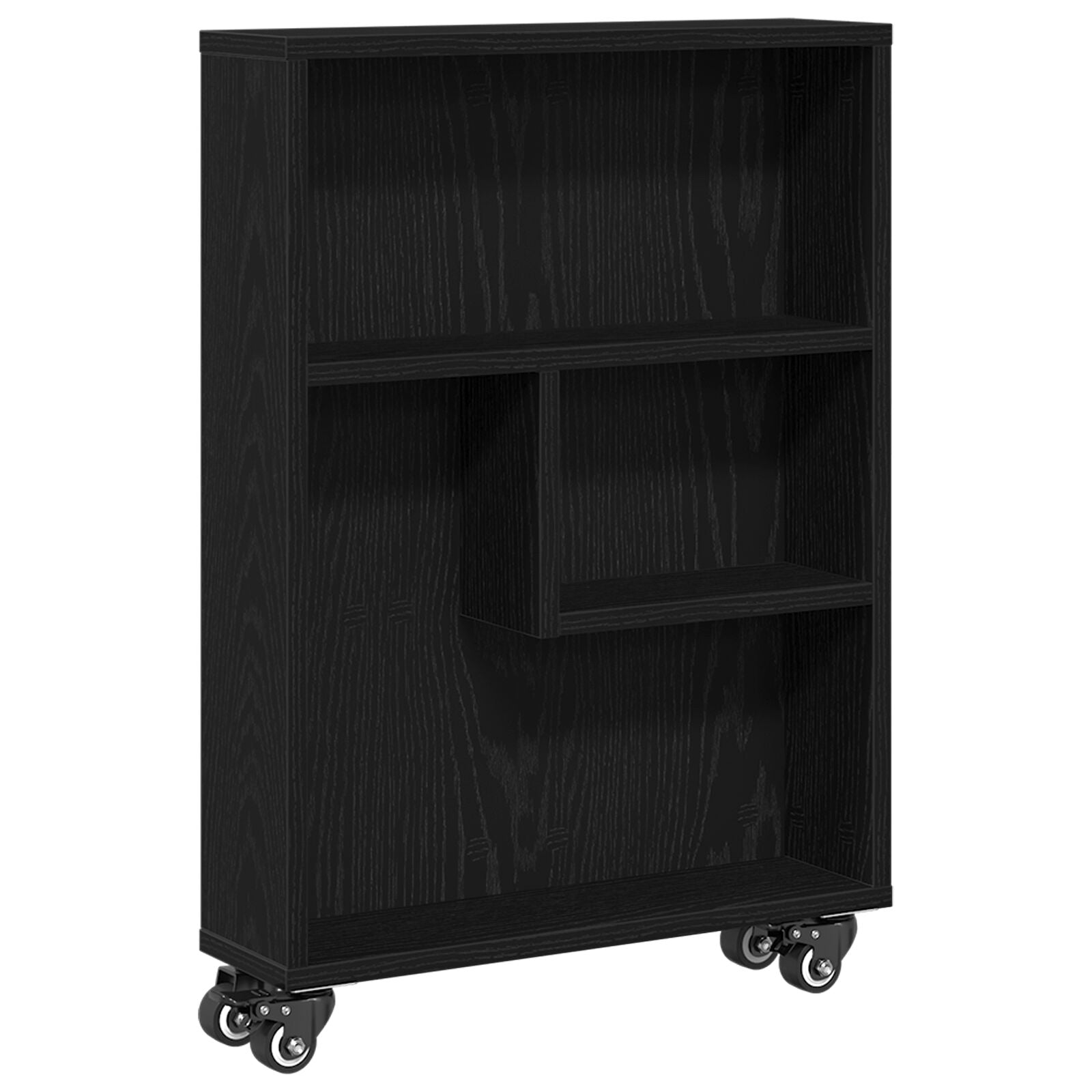 Smalle Opbergtrolley Zwart Eiken 48X13X68 Cm Gelaagd Hout