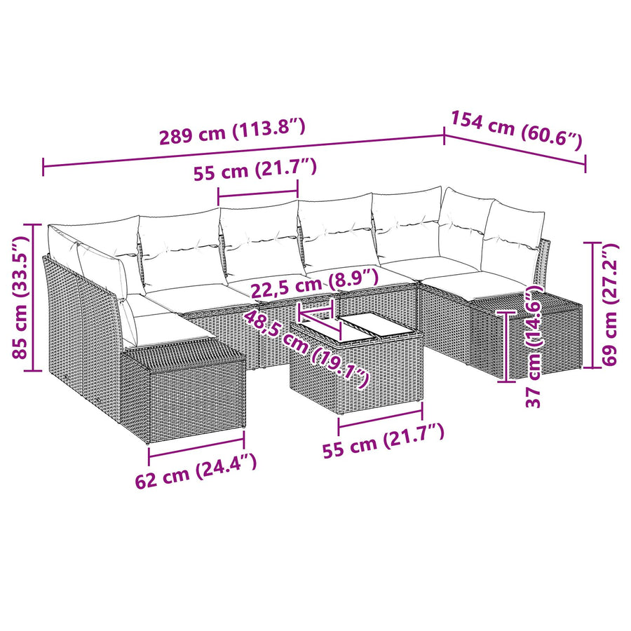 8-Delige Tuin Sofa Set Met Kussens Bruin Poly Rattan