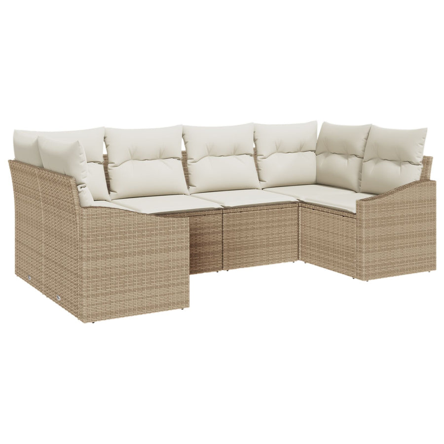 6-Delige Tuin Sofa Set Met Kussens Beige Poly Rattan