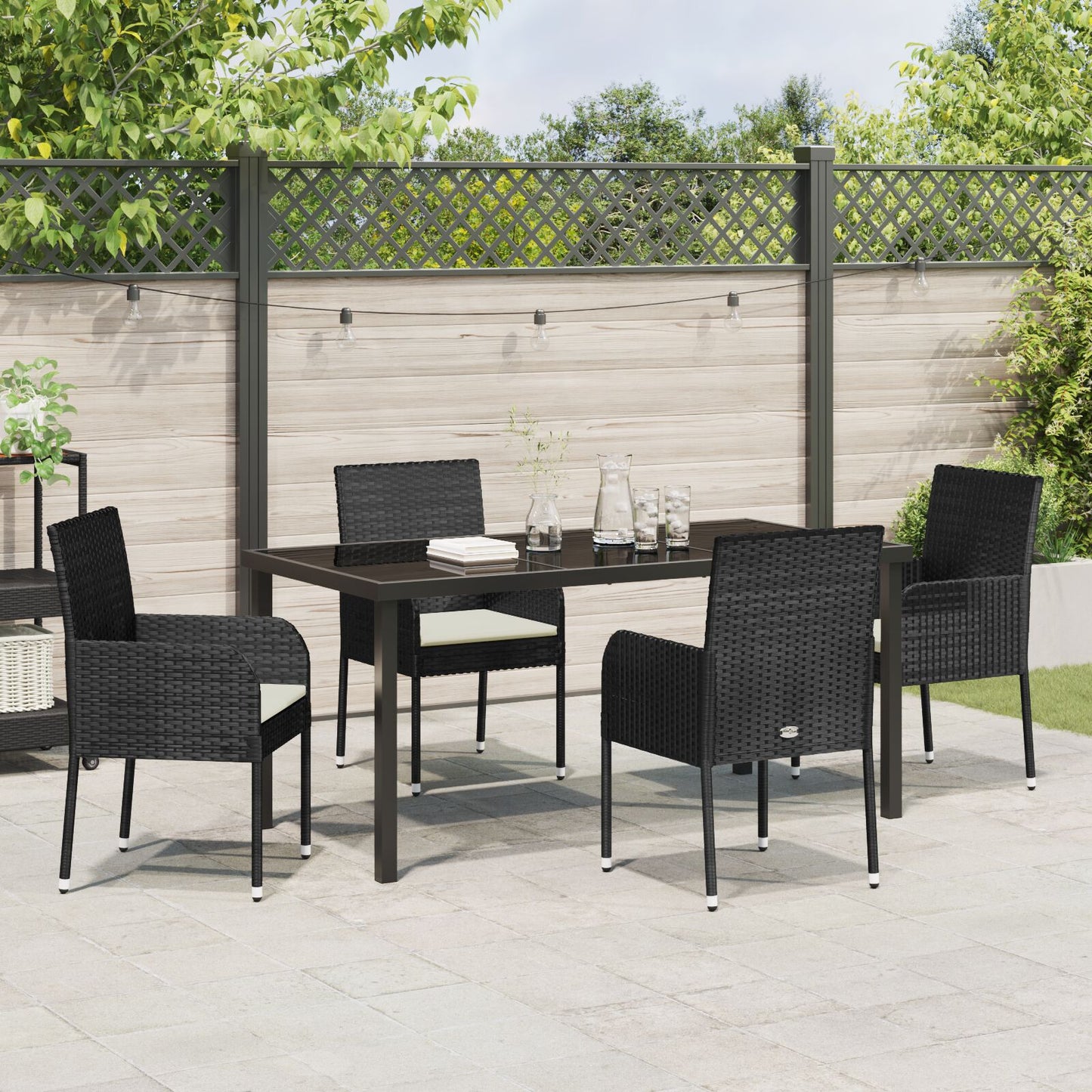 5-Delige Tuin Eetset Met Kussens Zwart Poly Rattan