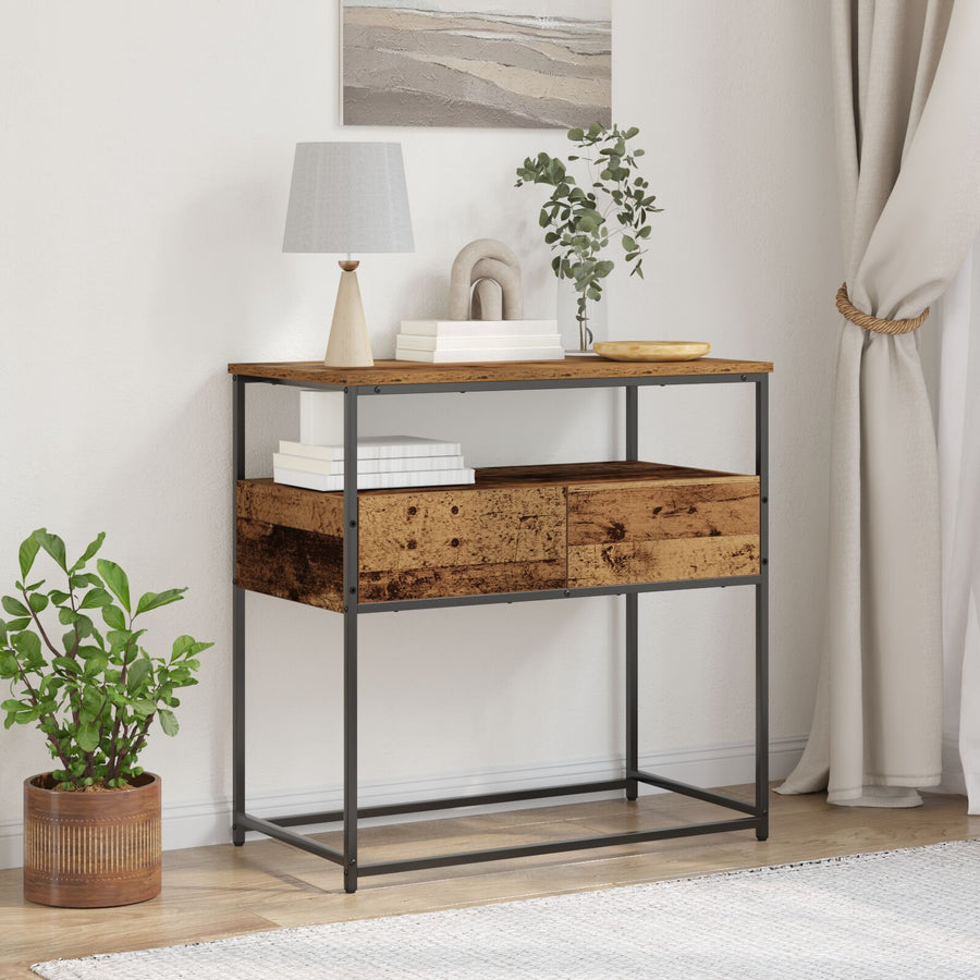 Console Tafel Oude Hout Engineered Hout En Staal Afsleten Hout 75 x 40 x 75 cm