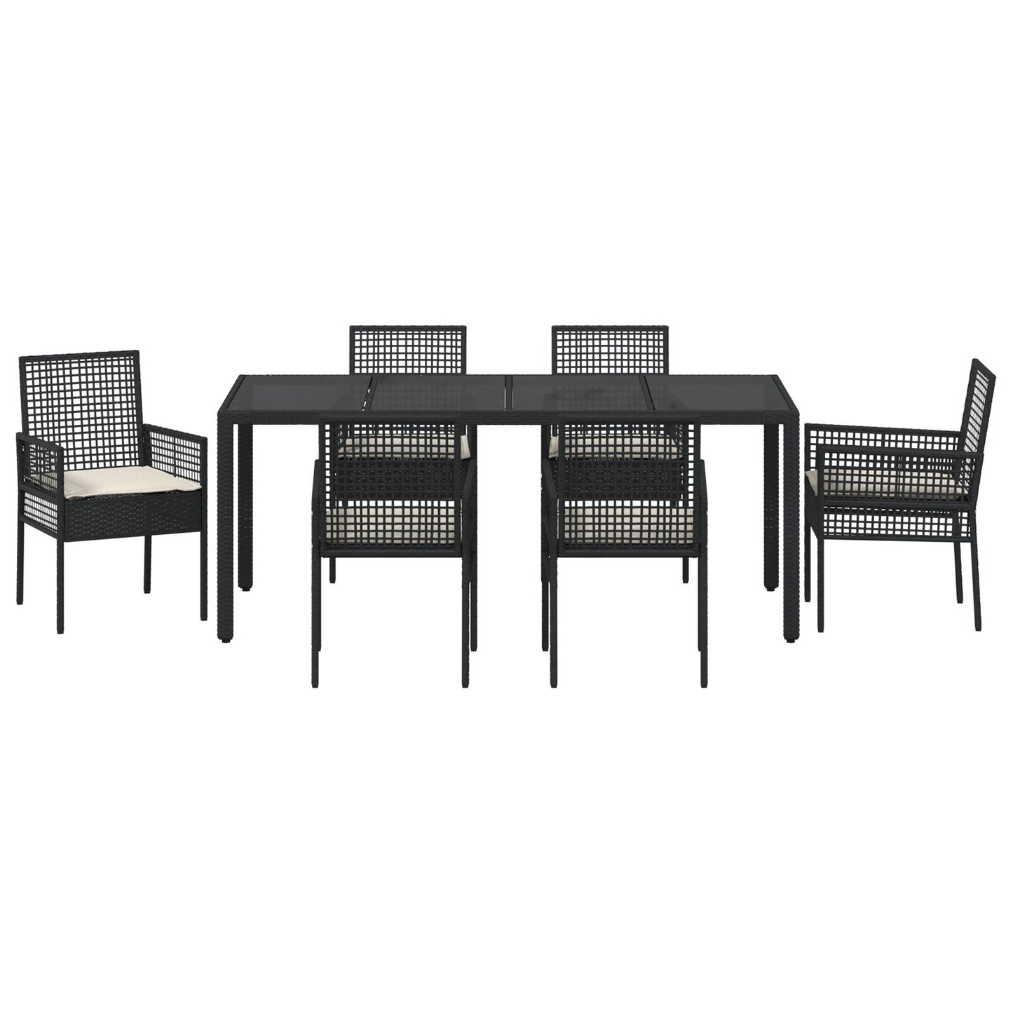 Tuin Eetset Van 7 Stuks Met Kussens Zwart Poly Rattan