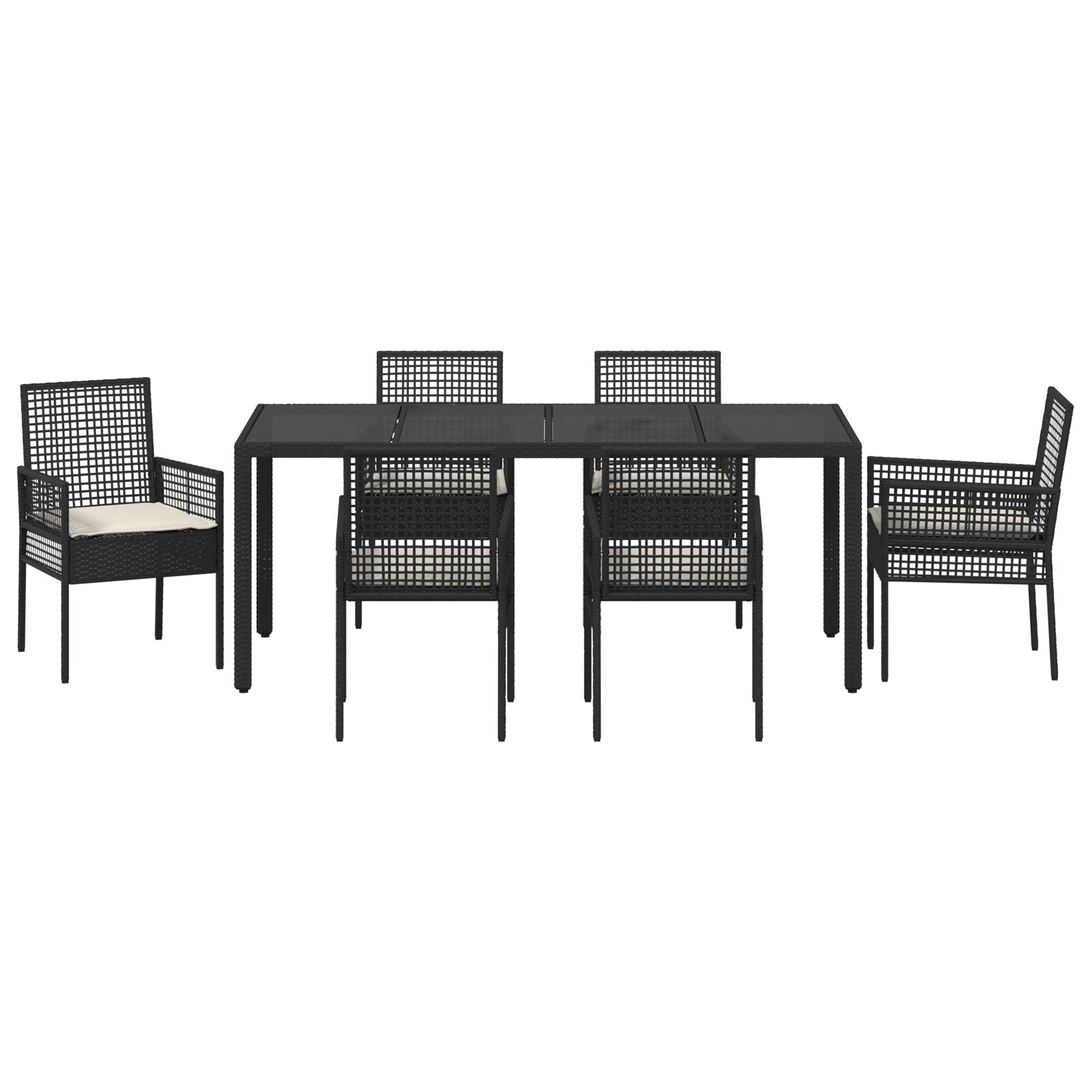 Tuin Eetset Van 7 Stuks Met Kussens Zwart Poly Rattan