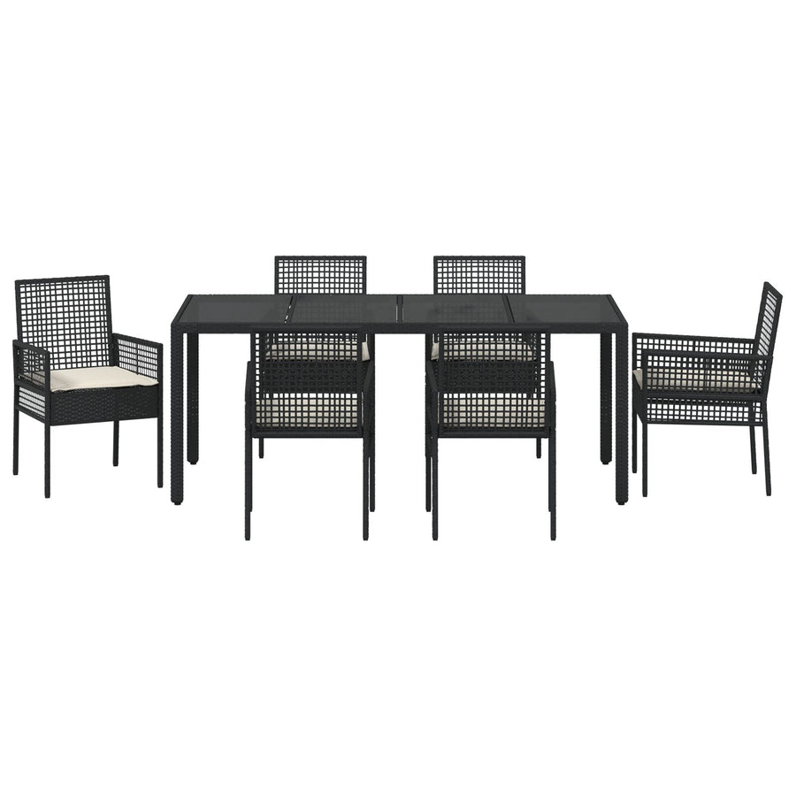 Tuin Eetset Van 7 Stuks Met Kussens Zwart Poly Rattan
