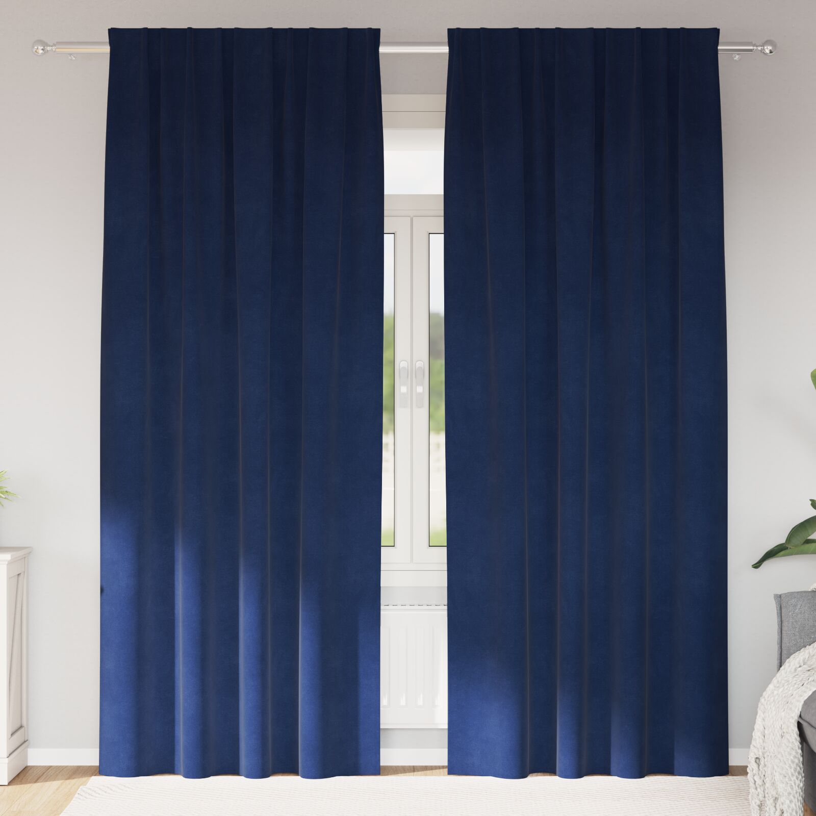 Blackout Gordijnen Met Top Tape 2 Stuks E Velours Donkerblauw 140 x 260 cm met ingezoomde tape
