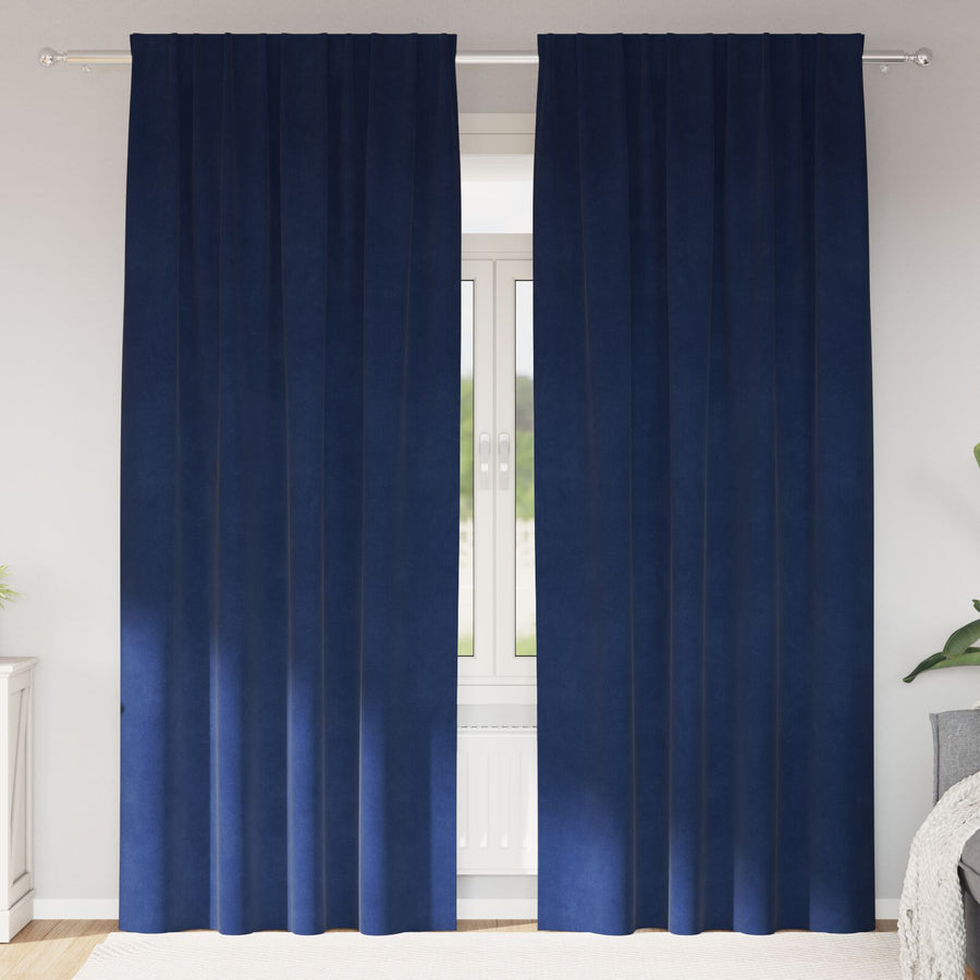 Blackout Gordijnen Met Top Tape 2 Stuks E Velours Donkerblauw 140 x 260 cm met ingezoomde tape