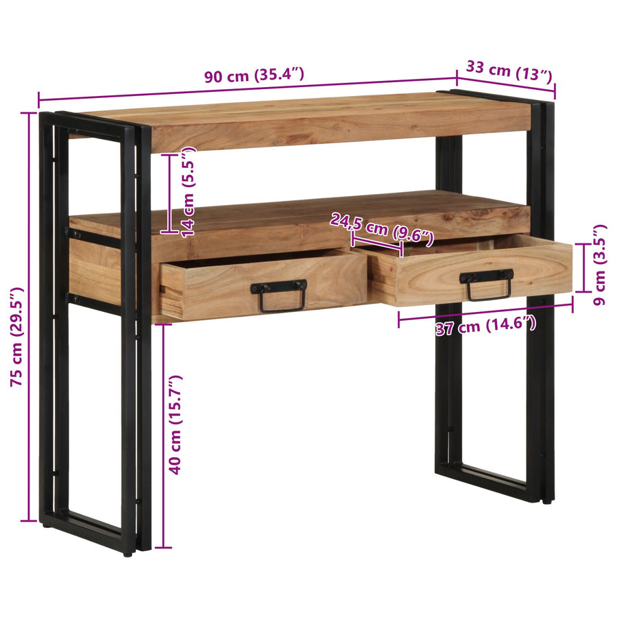 Console Tafel Zwart En Metaal 90 x 33 x 75 cm Massief acaciahout