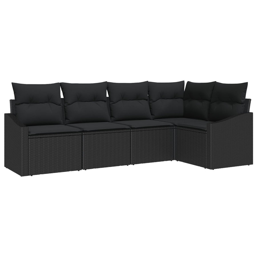 5-Delige Tuin Sofa Set Met Kussens Poly Rattan Zwart zonder tafel