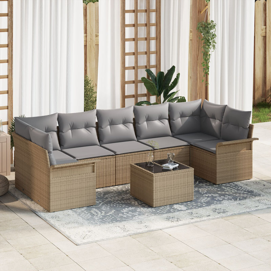 8-Delige Tuin Sofa Set Met Kussens Beige Poly Riet