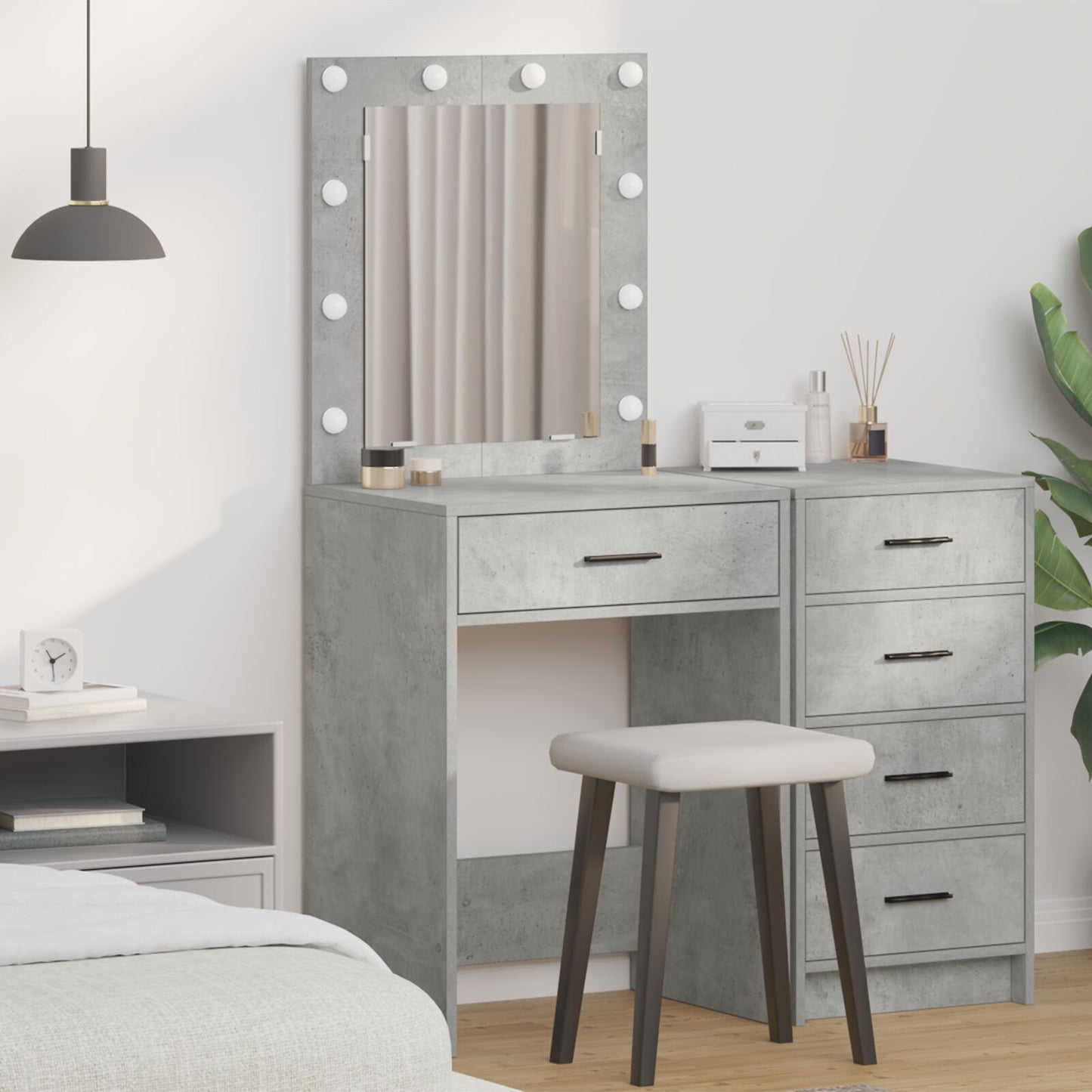 Make-Up Tafel Met Led Lichten In , Beton grijs 50 x 41 x 135 cm