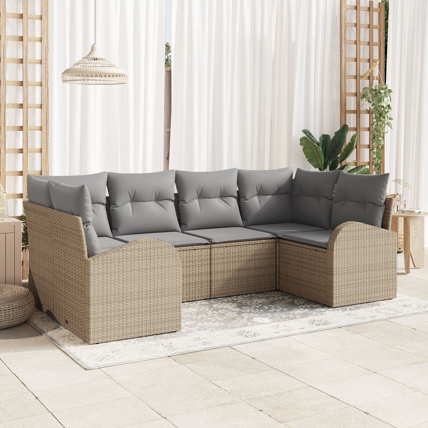 6 Delige Tuincouchset Met Kussens Beige Poly Rattan