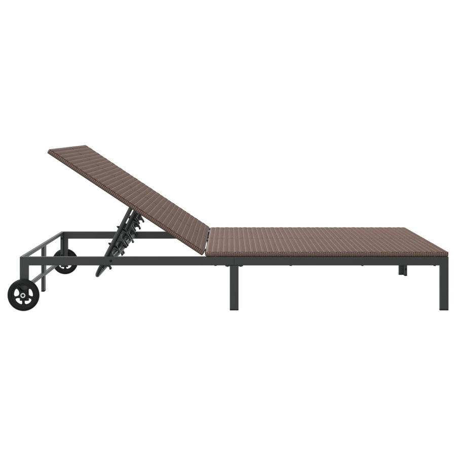 Zonnebed Met Kussens En Wielen Voor 2 Personen Poly Rattan Bruin 200 x 109 x 27.5 cm