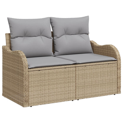 2-Zits Tuinbank Met Kussens Poly Rattan Beige en Grijs zonder opslag