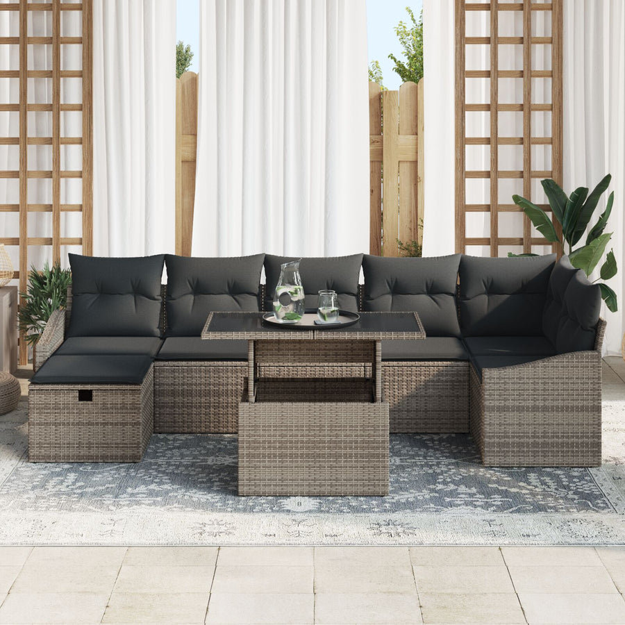 8-Delige Tuin Sofa Set Met Kussens Grijs Poly Rattan
