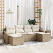 Tuin eetset 6-delig poly rattan beige met kussens