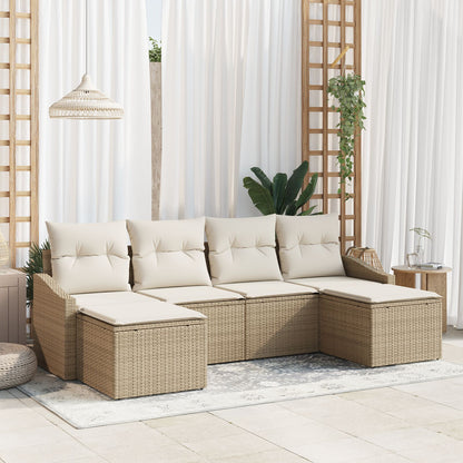 6-Delige Tuin Eetset Met Kussens Beige Poly Rattan