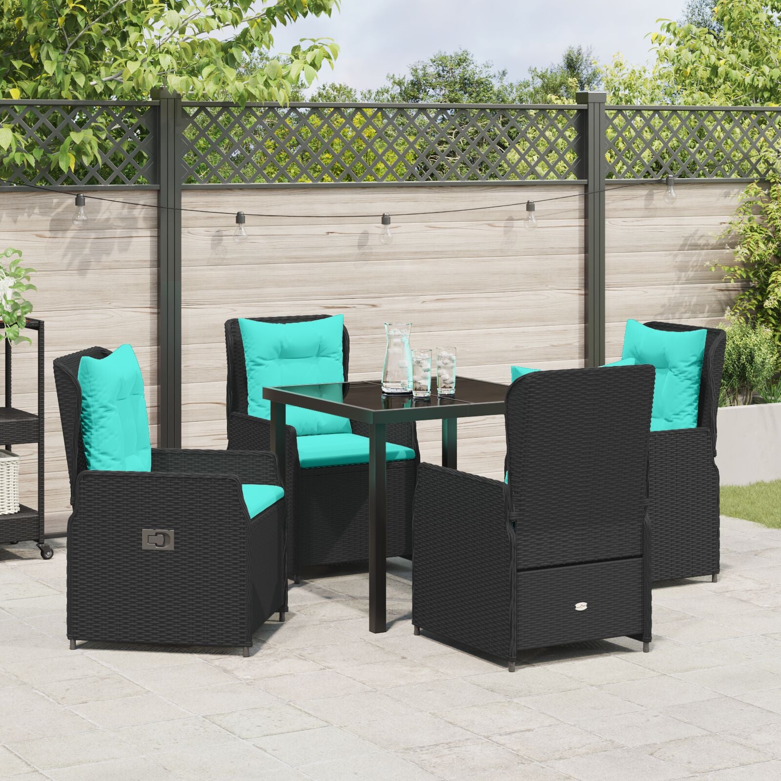 5-Delige Tuin Eetset - Zwart Poly Rattan