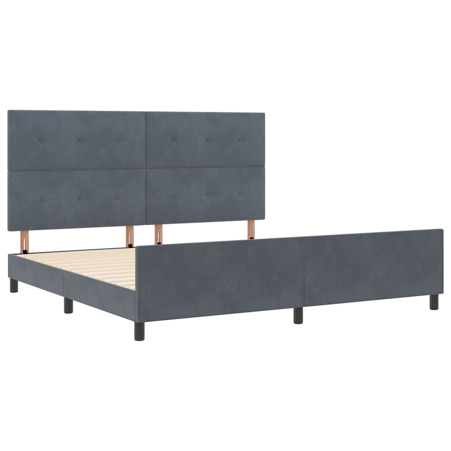 Bed Frame Donkergrijs 200X200 Cm Velvet Crème