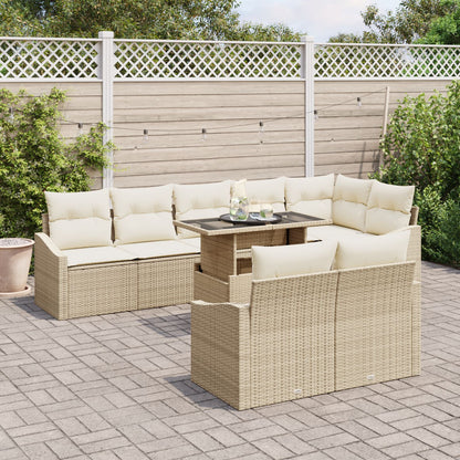 Tuinbank Set Set Van 9 Beige, Crème Rattan, Polyester