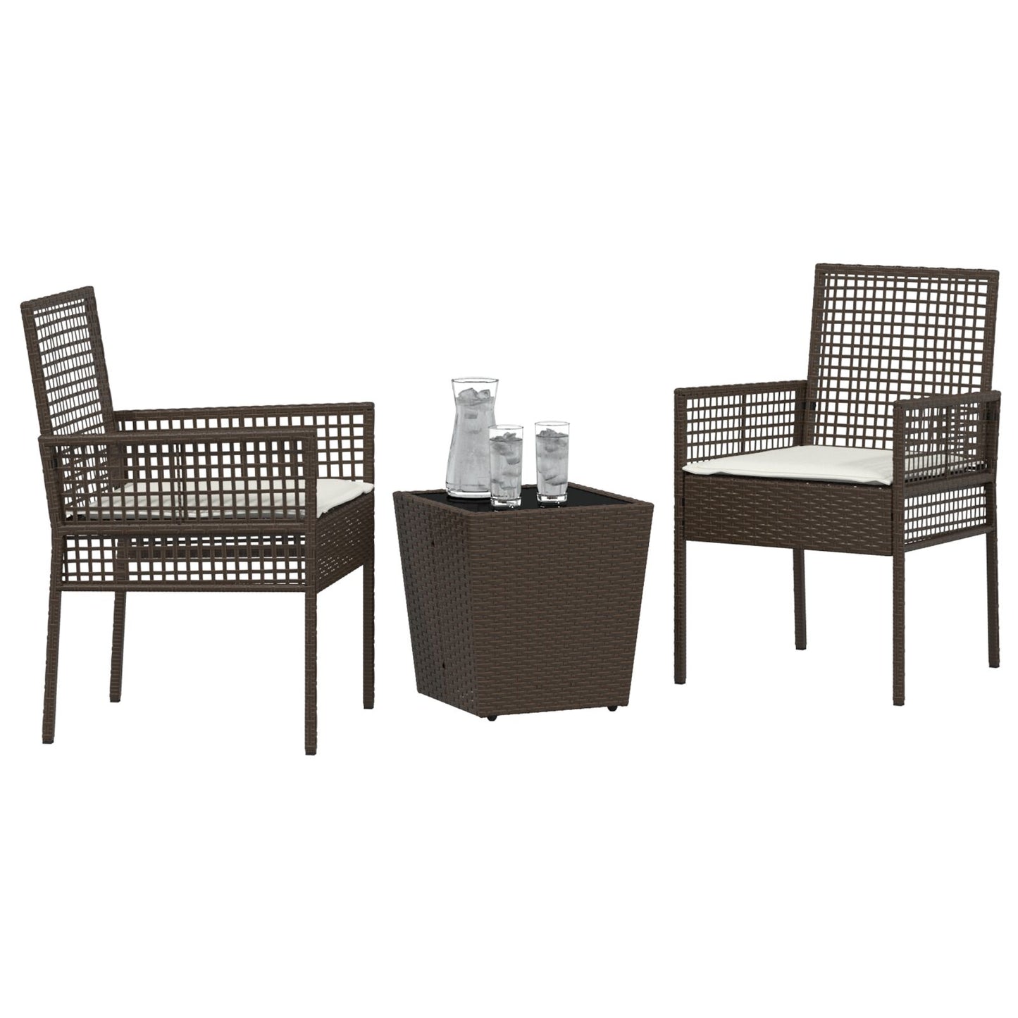 3-Delige Tuin Bistroset Met Kussens Bruin Poly Rattan