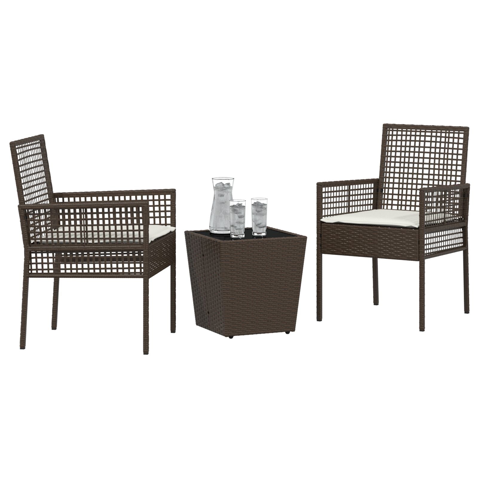 3-Delige Tuin Bistroset Met Kussens Bruin Poly Rattan