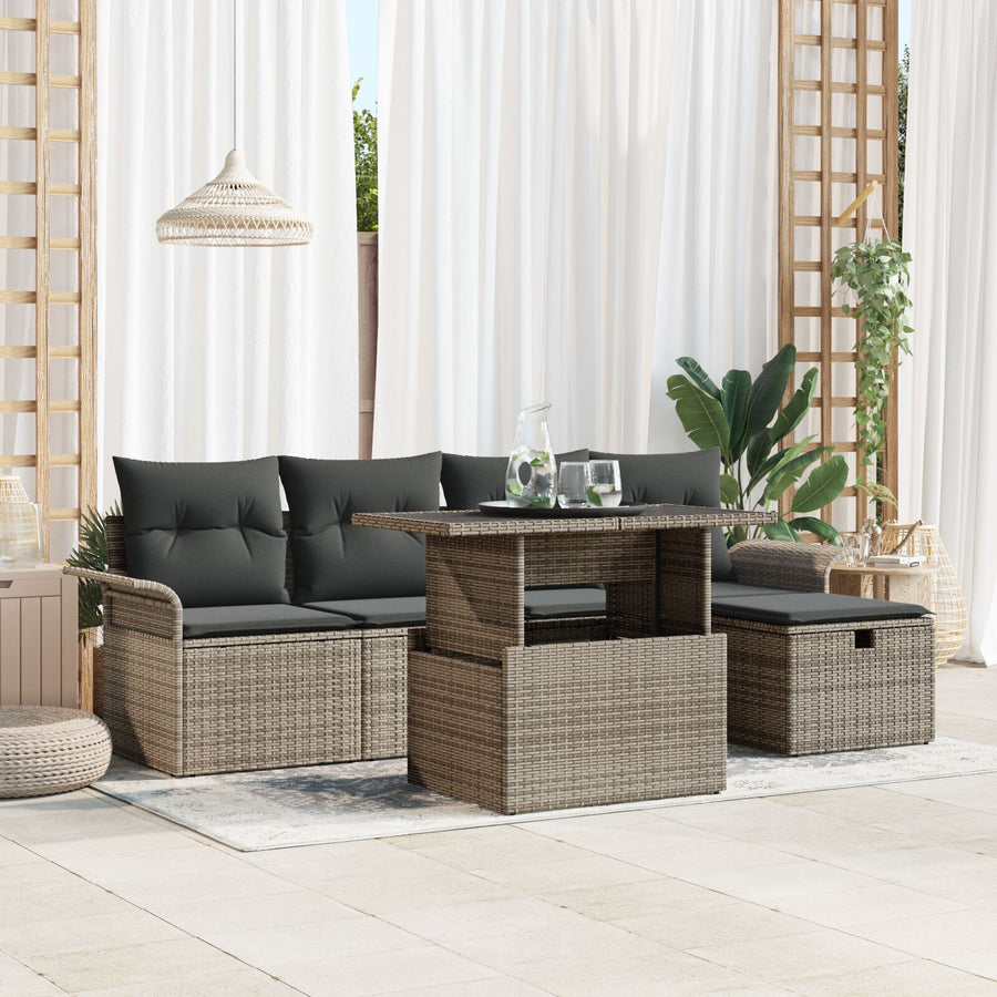 6 Delige Tuin Sofa Set Met Kussens Grijs Poly Rattan