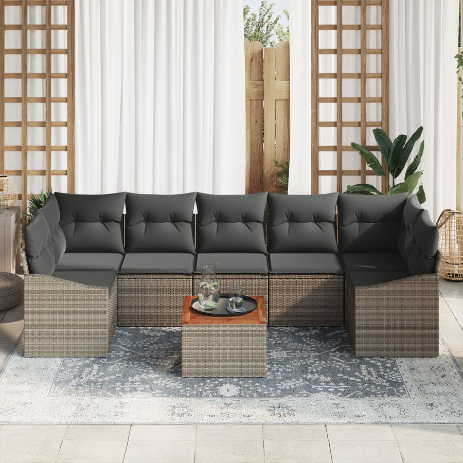8 Delige Tuin Sofa Set Met Kussens Grijze Poly Rattan Acacia