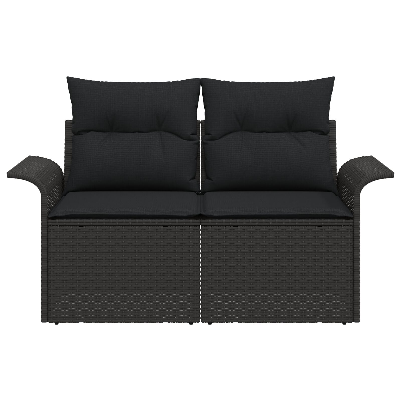 2-Zits Tuin Sofa & Kussens Poly Rattan Zwart met opslag