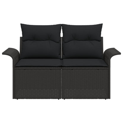 2-Zits Tuin Sofa & Kussens Poly Rattan Zwart met opslag