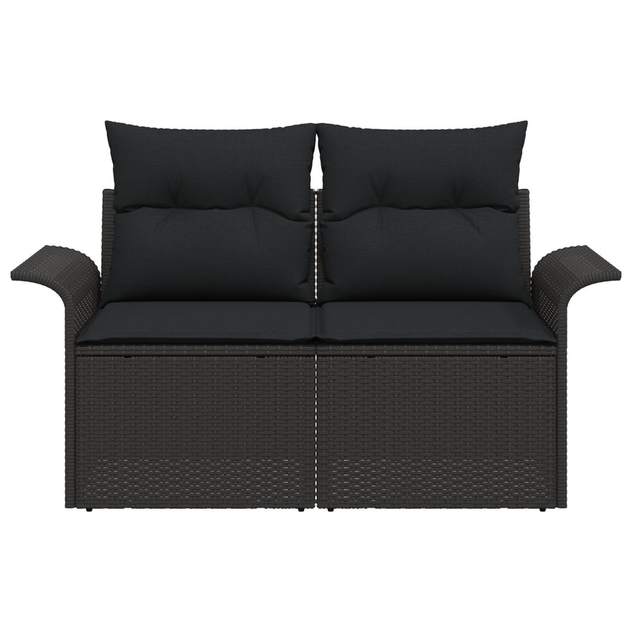 2-Zits Tuin Sofa & Kussens Poly Rattan Zwart met opslag