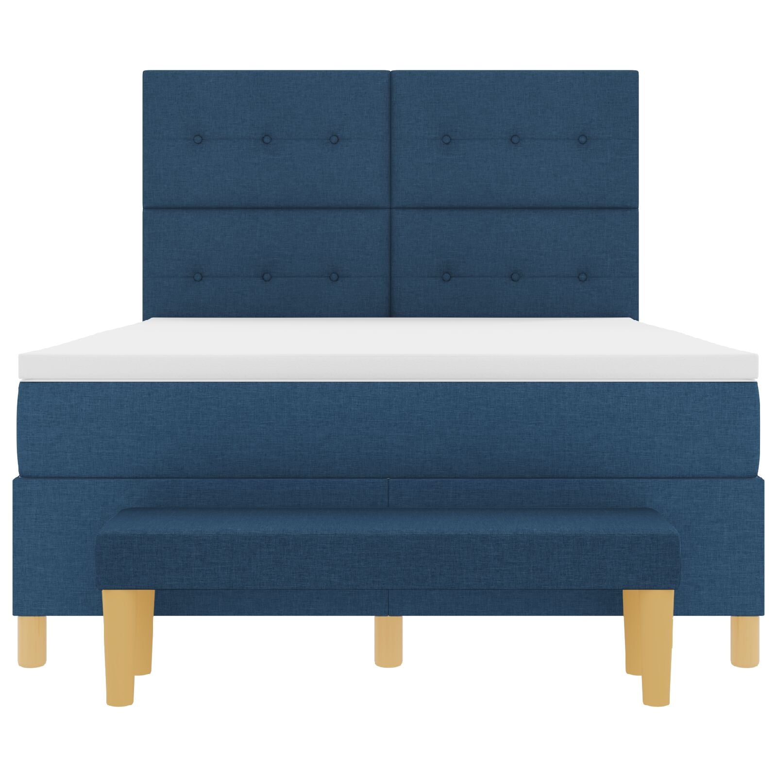 Boxspring Bed Met Matras & Bank Stof Blauw 160 x 200 cm Knopen geplooid
