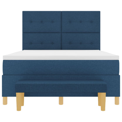 Boxspring Bed Met Matras & Bank Stof Blauw 160 x 200 cm Knopen geplooid