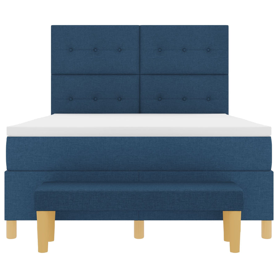 Boxspring Bed Met Matras & Bank Stof Blauw 160 x 200 cm Knopen geplooid