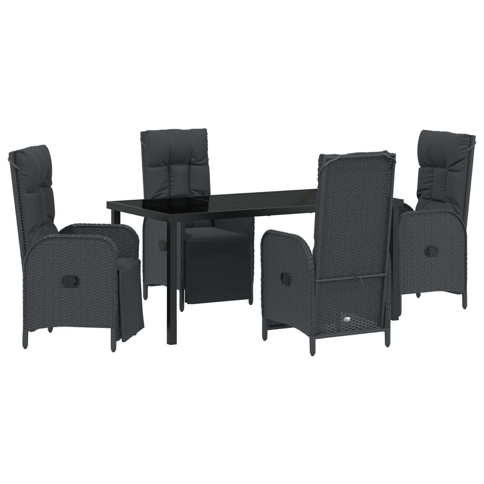 5-Delige Tuin Eet Set Met Kussens Zwart Poly Rattan