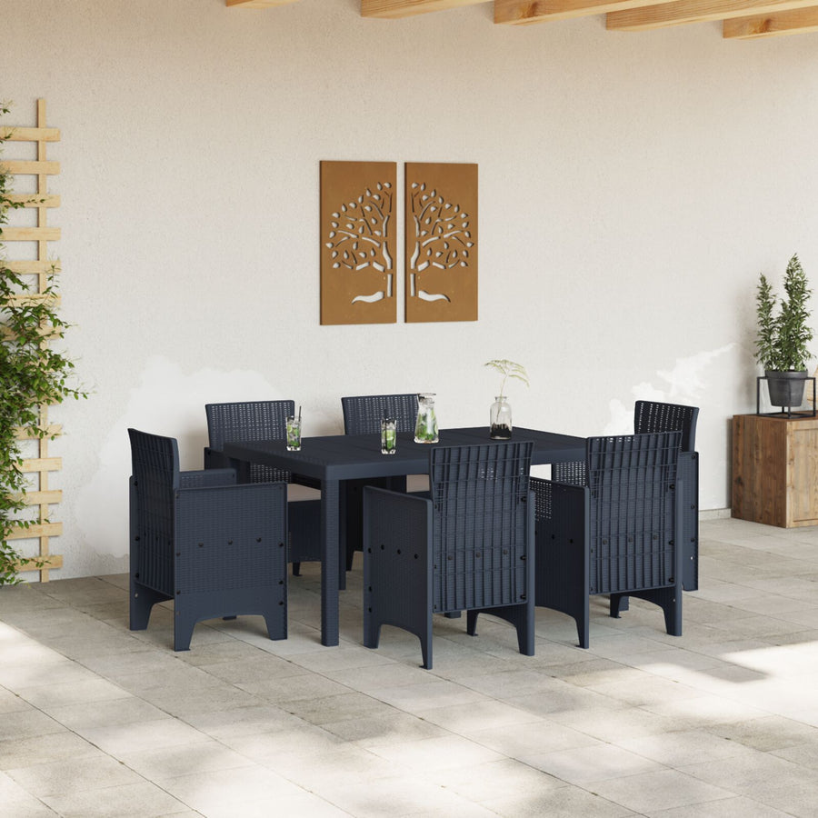 7 Delige Tuin Eetset Met Kussens Anthraciet Poly Rattan