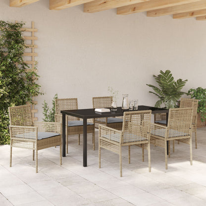 7-Delige Tuindining Set Met Kussens Beige Poly Rattan