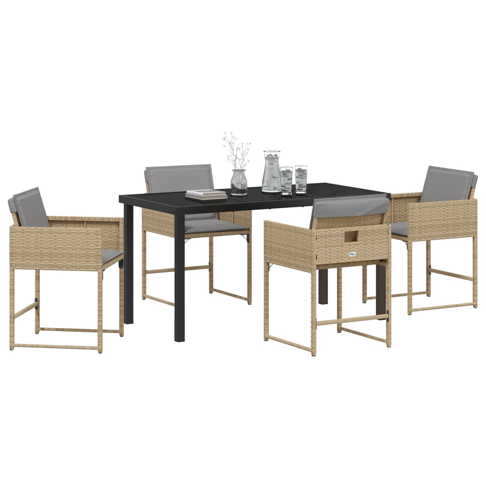 5-Delige Tuin Eettafelset Met Kussens Beige Poly Riet