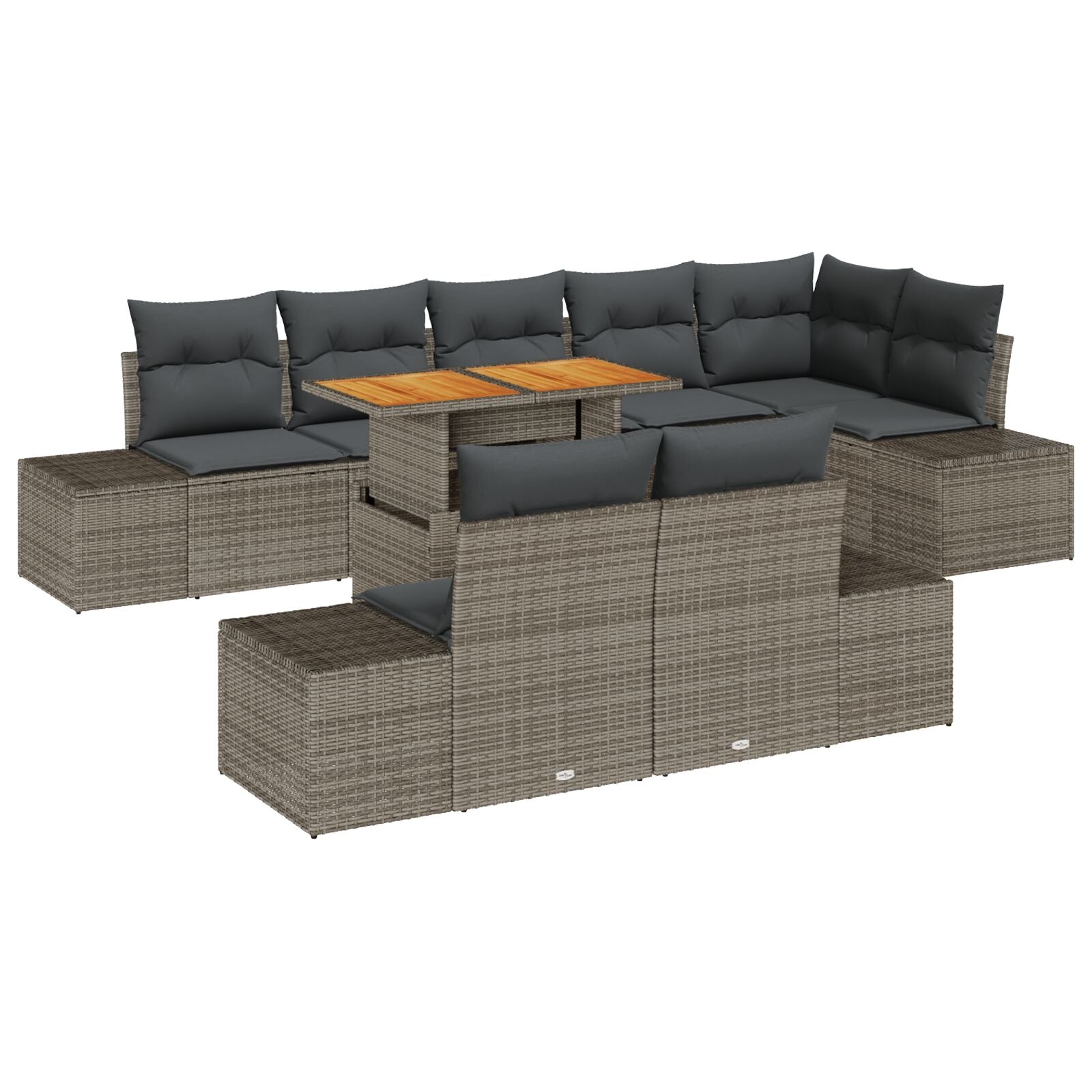 9-Delige Tuin Eetset Met Kussens Grijs Poly Rattan Acacia