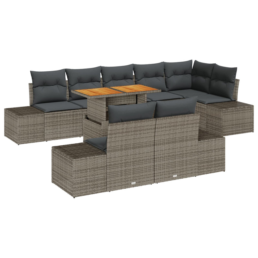 9-Delige Tuin Eetset Met Kussens Grijs Poly Rattan Acacia